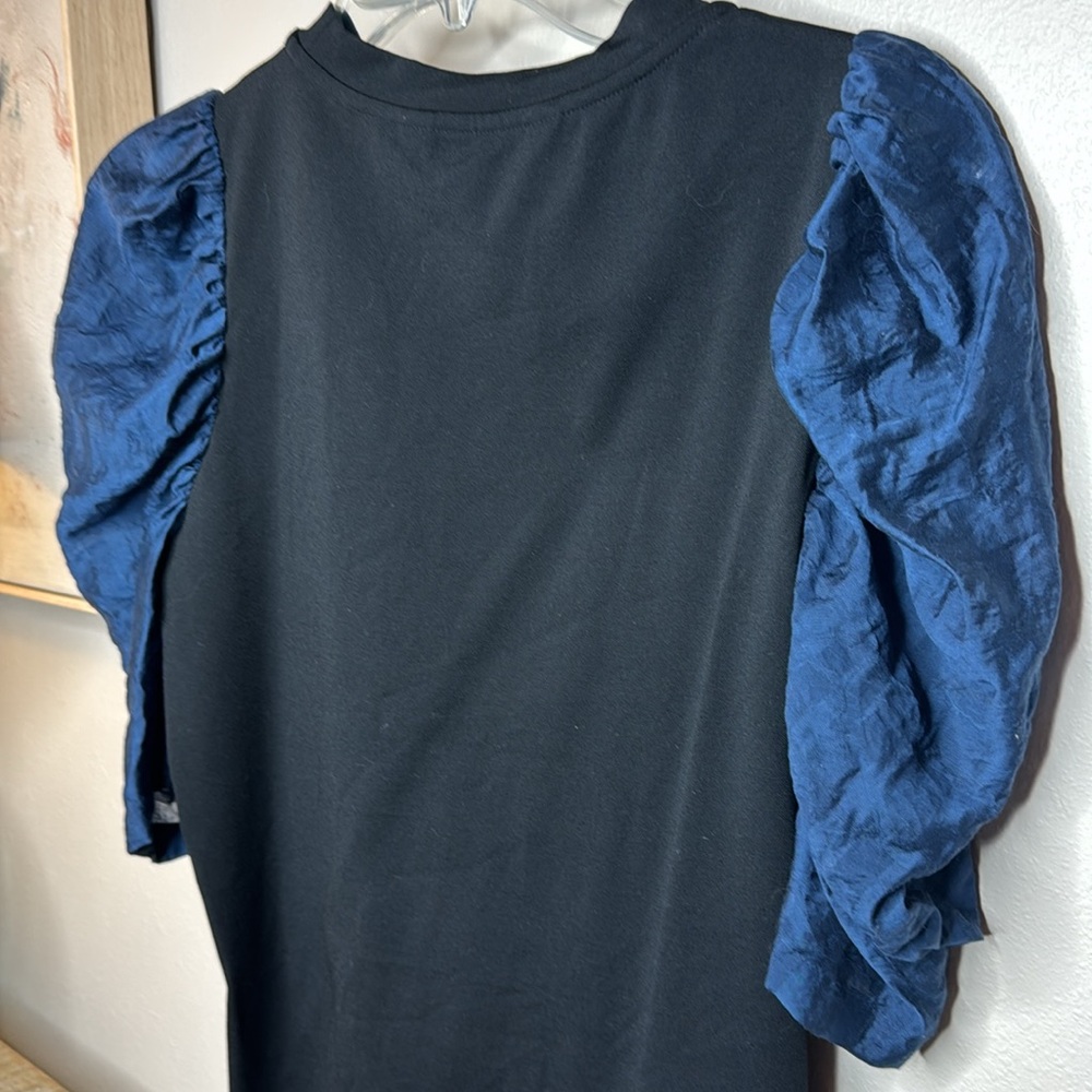 CROSBY by Mollie Burch Black and Blue Ruffled Puff Sleeve Blouse - Picture 8 of 14